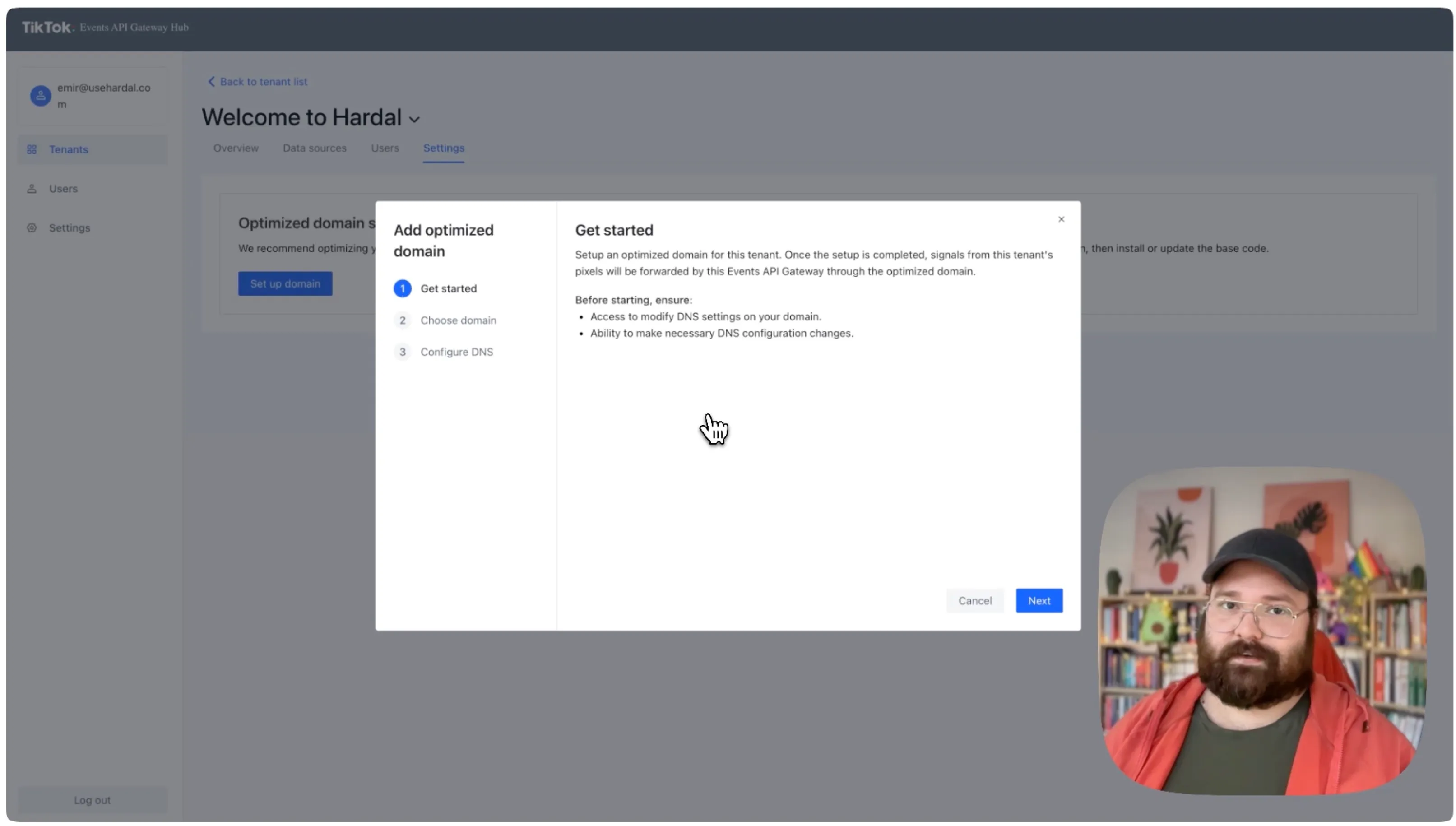 TikTok Events API Gateway settings with the Set up domain option